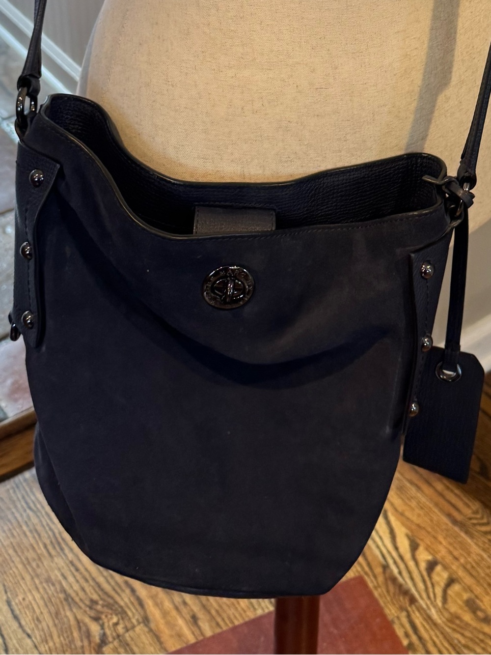Marc  Jacobs Pebbled Leather and suede bucket crossbody bag.